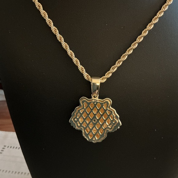 Tiger Rhinestone Bold Gold Tone Pendant Necklace - Picture 3 of 3